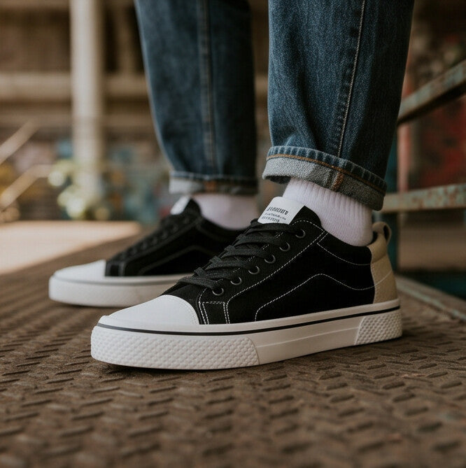 Retroglide — Canvas Court Sneaker with Graphic Sole